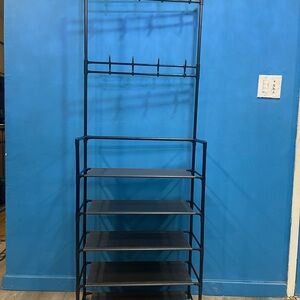 Black 5 layer shoe rack with 6 hanging hooks